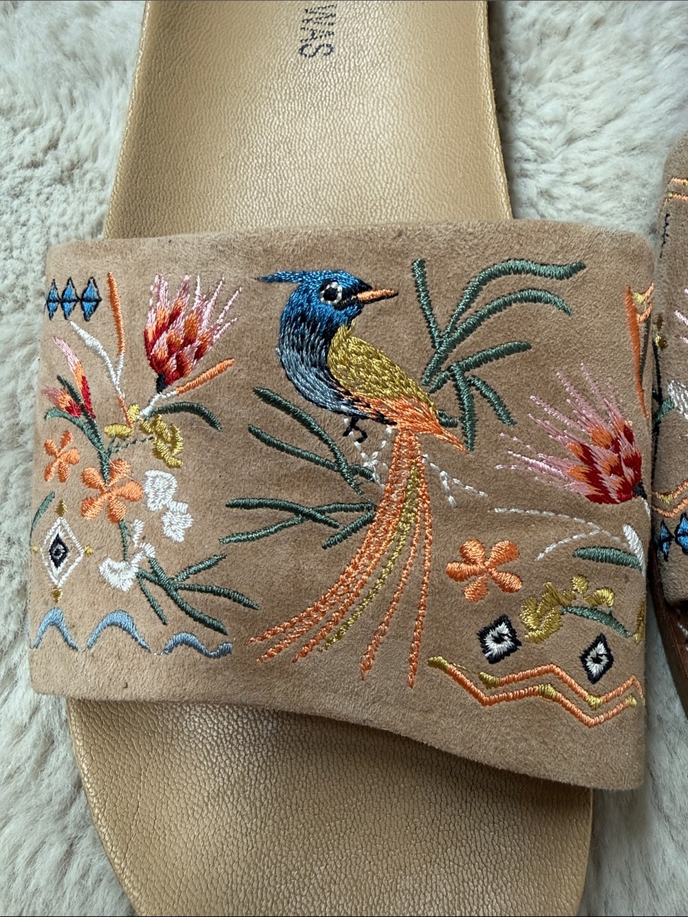 Johnny Was Watipaso Embroidered Suede Slide Sandals Tan Size 10 - Picture 2 of 13